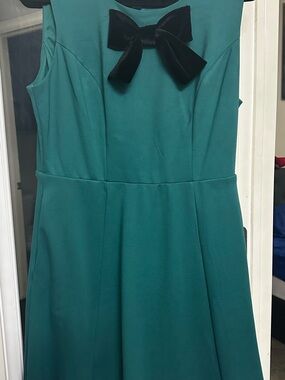 Draper James Teal Sleeveless Dress with Black Velvet Bow